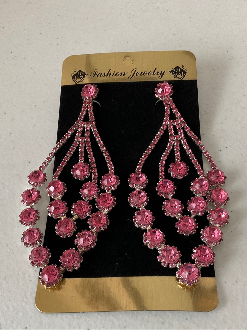 Fashion Jewelry Hot Pink Crystal Drop Chandelier Earrings
